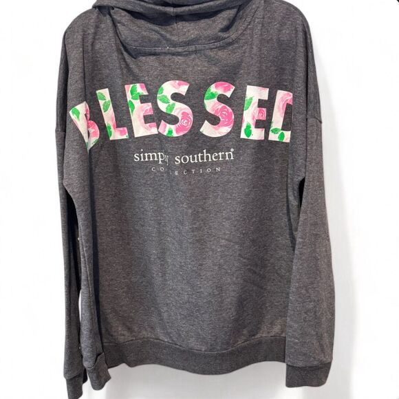 Simply Southern Women's Cowl Neck Sweatshirt Gray Floral Size Lg - Picture 1 of 4